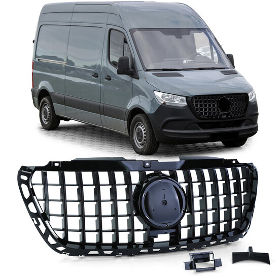 Glanzend zwarte grill passend voor Mercedes Sprinter W907 model vanaf 2018